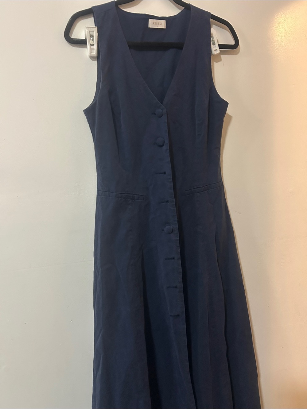 Meshki Navy Sleeveless Button-Front Midi Dress